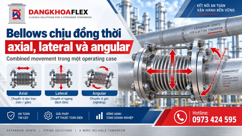 Bellows chịu đồng thời axial lateral và angular trong combined movement