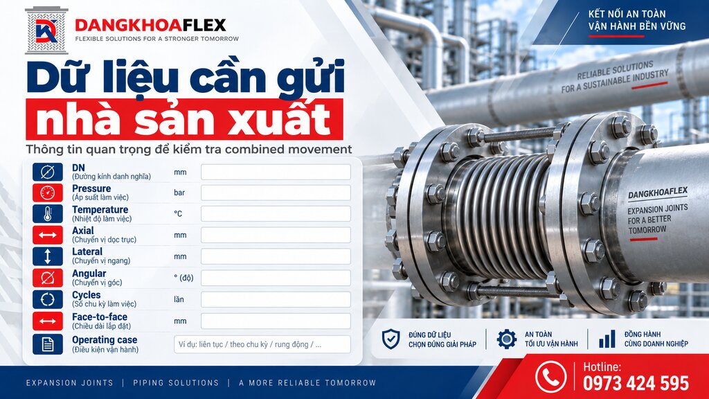 Bảng dữ liệu gửi nhà sản xuất kiểm tra combined movement expansion joint