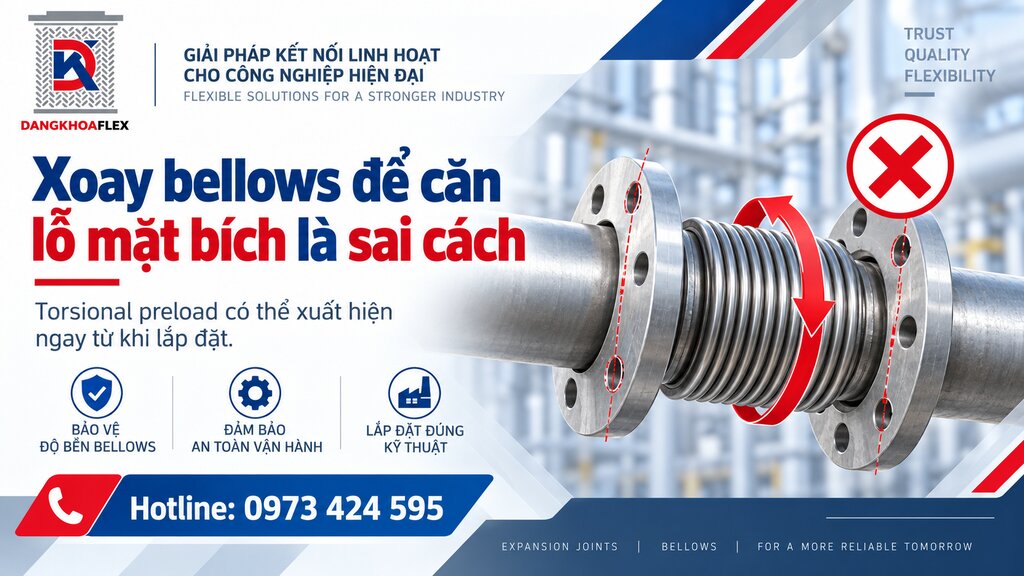 Xoay bellows để căn lỗ mặt bích gây torsional preload