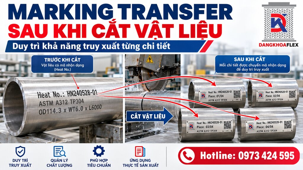 Quy trình Marking Transfer chuyển dấu Heat Number cho các đoạn ống inox sau khi cắt gia công