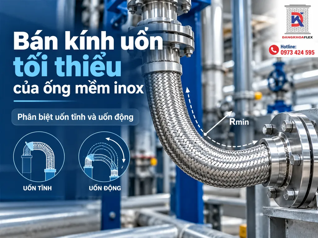 Minh họa bán kính uốn tối thiểu của ống mềm inox dạng sóng, phân biệt uốn tĩnh và uốn động